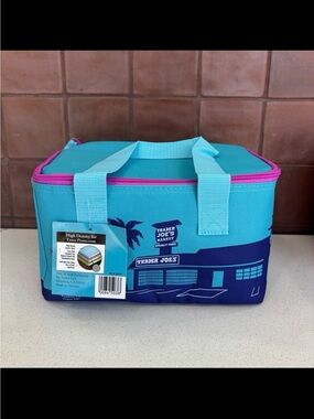 Trader Joe's Blue & Teal Insulated mini Lunch Bag with Pink Trim